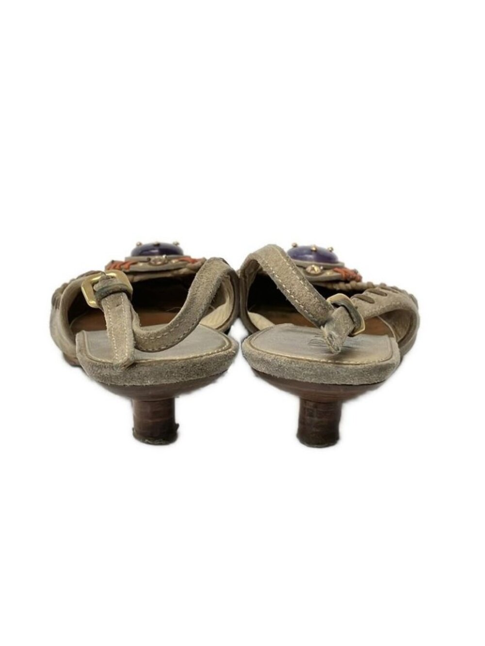 Prada Sandals 36 Light Brown Orange Studded Bijou Color Stone Leather - Picture 3 of 9